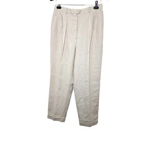 VTG Lauren Ralph L. High-Waisted Pleated Y2K Beige Trousers 100% Linen Size 12p